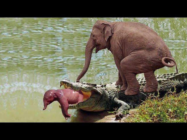 Mother Elephant attacks Crocodile very hard to save her baby, Wild Animals Attack