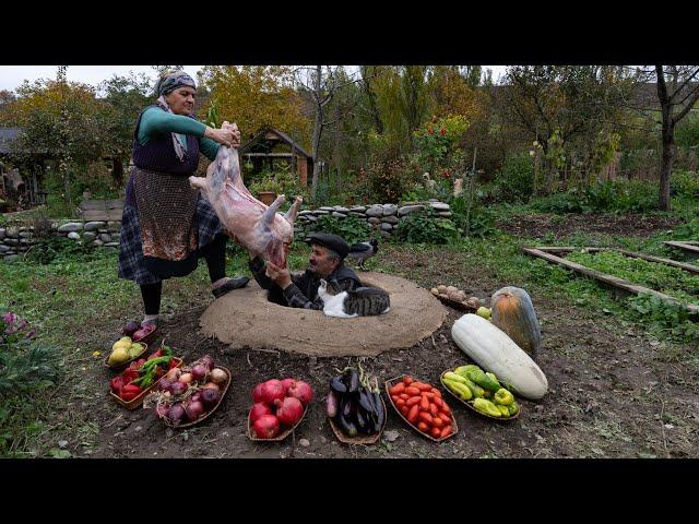 Old Style Cooking Lamb in Underground Tandoor