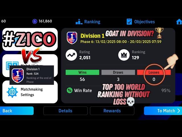 Road To Top - 100 Without Losses  in 95% Win Rate #zicoefootball #efootballmobile #efootball