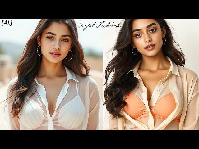 [4k] Real Indian Ai Art Lookbook Model - beautiful model - cami top +short +sheer Shirt #ai #model