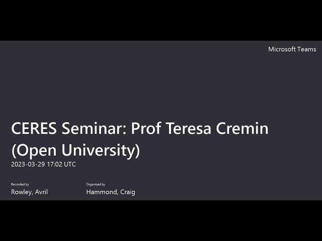 CERES Seminar: Prof Teresa Cremin (The Open University)