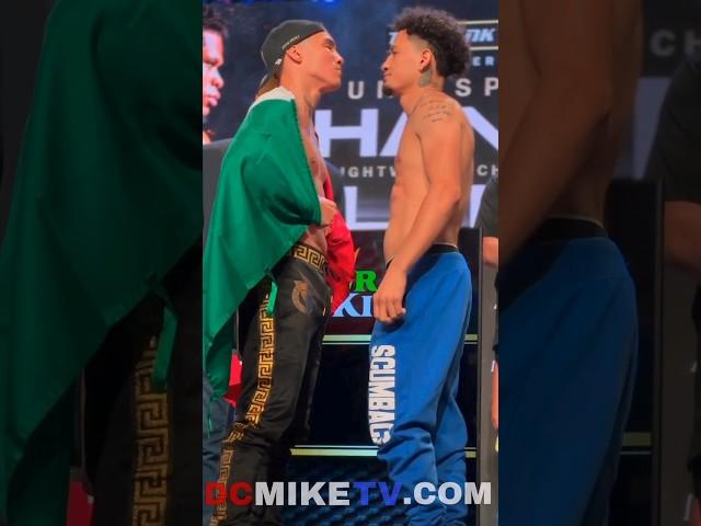 Oscar Valdez intense FACEOFF with Adam Lopez at Weigh In