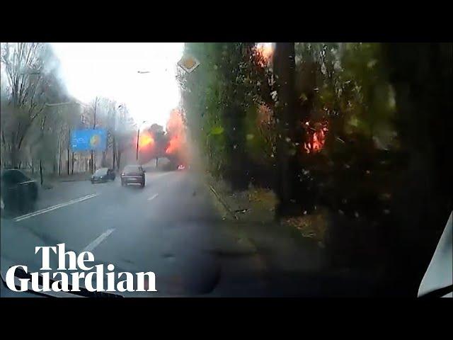 Car dashcam captures moment missile hits Dnipro