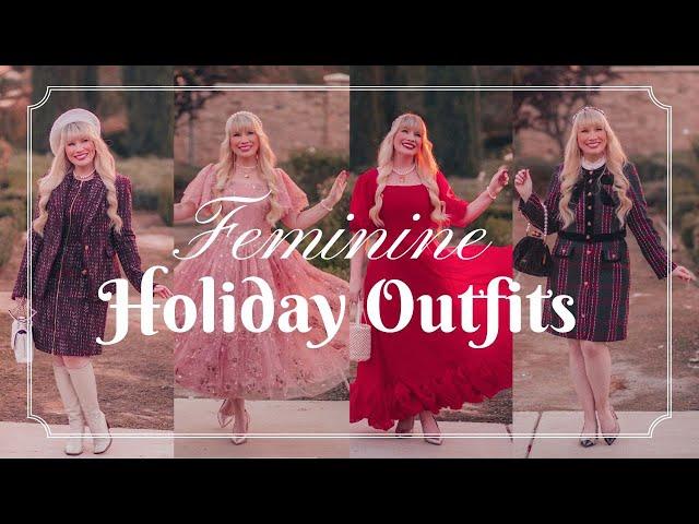 9 FEMININE HOLIDAY OUTFITS | Girly Christmas Outfit Haul (dressy) 2024