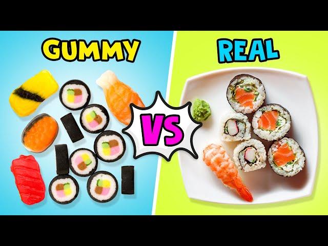 GUMMY VS REAL FOOD! ||  Crazy Candy And Real Sushi And Pizza