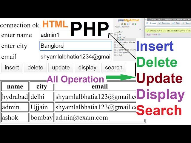 PHP Database all Operation || Insert || Update || Search || Display || Delete input HTML-Form
