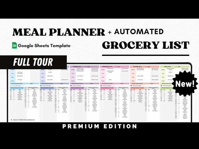 Meal Planner and Automated Grocery List - Google Sheets Template - Plan your Meals for the Month