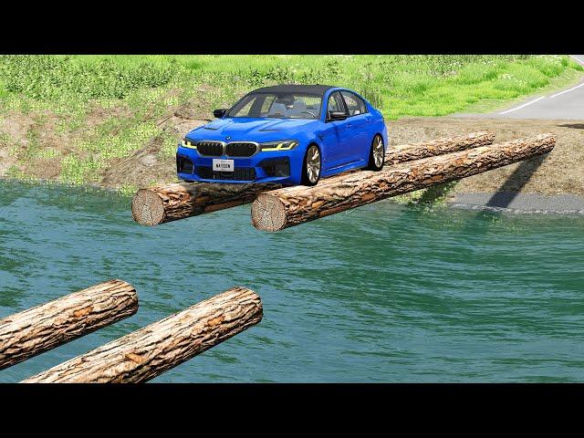 Cars vs Unfinished Log Bridge – BeamNG.Drive