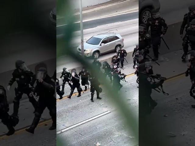 Protesters Throw Cinder Blocks at Police from Bridge in LA #shorts