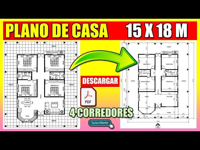 Plano de casa con 4 corredores / Casa de CAMPO BONITA con #4 Dormitorios #1 Piso  (PDF)