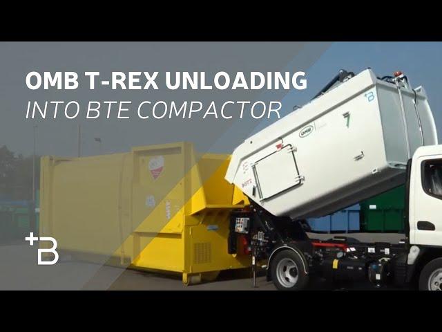 Unloading from waste collection vehicle into a single-bladed compactor with fixed conveyor