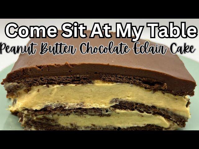 Peanut Butter Chocolate Eclair Cake-Easy to make-No cooking or baking.  Refreshing summer dessert!