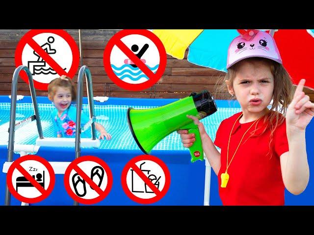 Eva shows the safety rules in the pool others / compilation video with dad