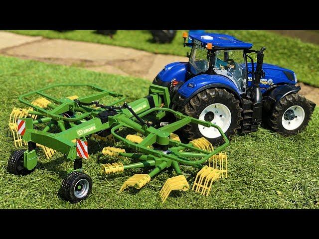 BRUDER RC tractor working on the field with RC hay rakes! Action RC video