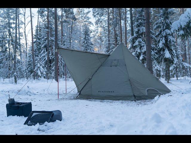 Winter Camping On Snow With Blackdeer Elf Teepee And Stove