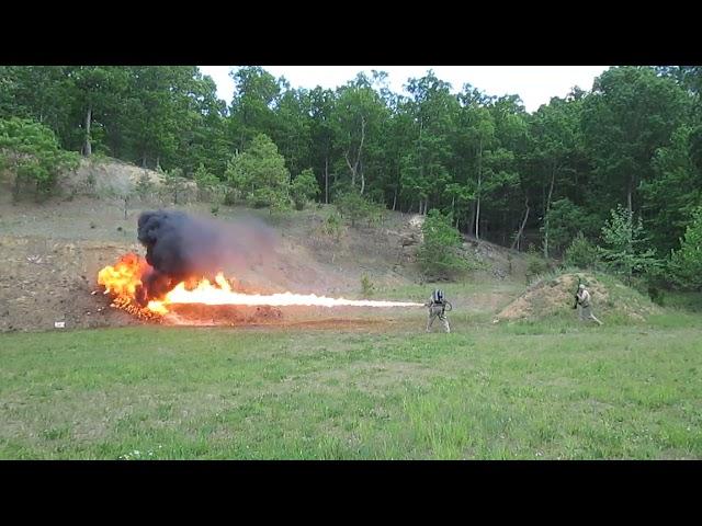 WWII Marine flamethrower shooting Napalm