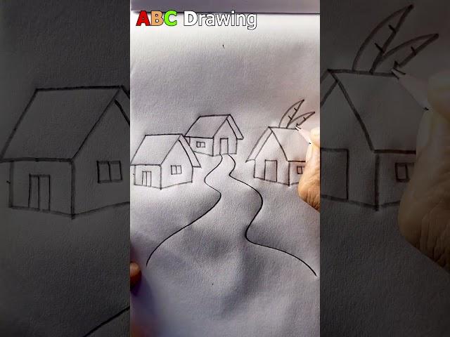 House Drawing In A Village | Easy Shorts Drawing shorts #shrots