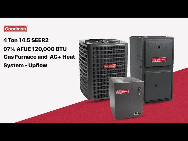 Goodman 4 Ton 14.5 SEER2 Gas Furnace & AC System | 120,000 BTU Upflow System