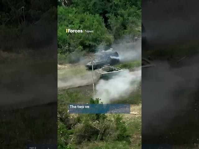 Ukrainian M2 Bradley and Russian BTR-82 face off in close-range clash