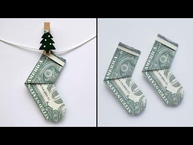 MONEY CHRISTMAS SOCKS | Simple Dollar Origami | Tutorial DIY by NProkuda