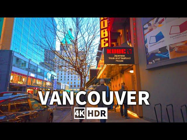 【4K HDR】2-Hour Walking Through Vancouver Downtown at Sunset | BC. Canada Binaural City Sounds