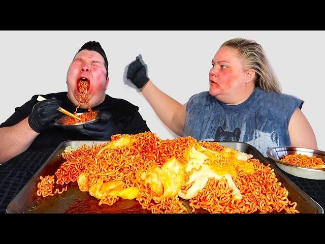 Fire Noodle Challenge with Trailer Trash Tammy • MUKBANG