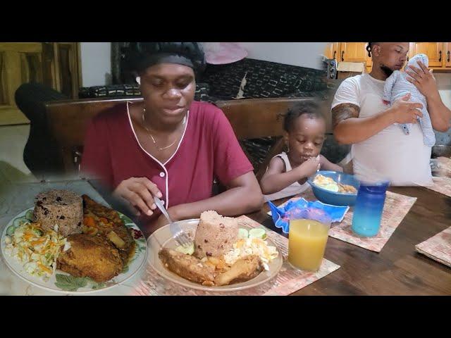 nick cooking our dinner fry fish and French fry chicken with red rice it well delicious   