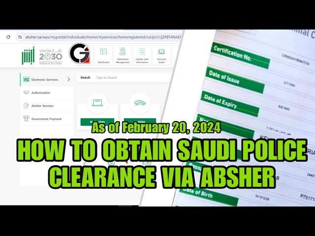 SAUDI POLICE CLEARANCE VIA ABSHER | ONLINE SAUDI PCC | AS OF FEBRUARY 20 2024