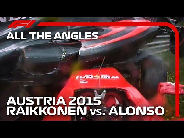 Alonso Crashes On Top of Raikkonen - All The Angles | 2015 Austrian Grand Prix