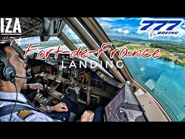 B777 FDF  Fort-de-France | LANDING 10 | 4K Cockpit View | ATC & Crew Communications