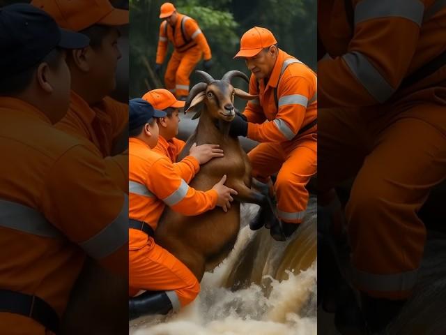 Baby goat saved his drowning mother with help of rescue workers #humanity #goat #animals