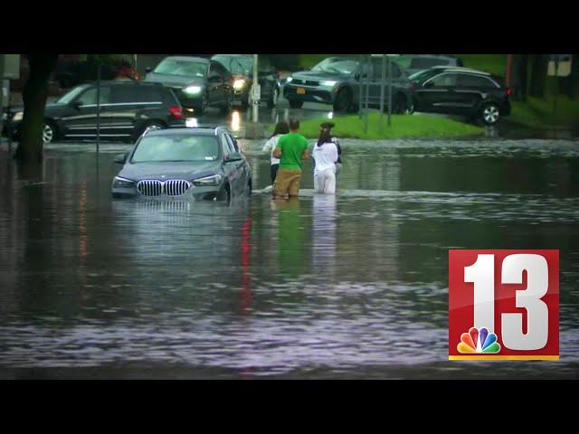 Rains cause major flooding outside Stuyvesant Plaza