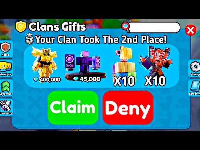 GIFTS FOR CLAN WARS in Toilet Tower Defense