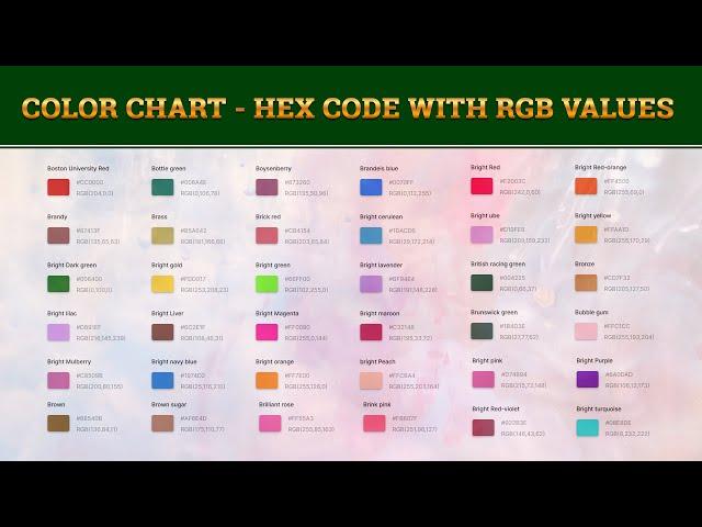 Color Chart - Color Names, Hex Code with RGB values - Graphical and Web Designing Use - Invent High