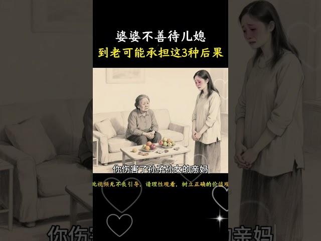 婆婆不善待兒媳，到老可能承擔這3種後果 #情感 #心靈暖流 #正能量 #故事分享 #故事頻道 #人生感悟 #婆媳 #愛情 #感情 #家族恩怨 #婆媳關系 #婆媳關系 #婆媳大戰 #道理 #人生智慧
