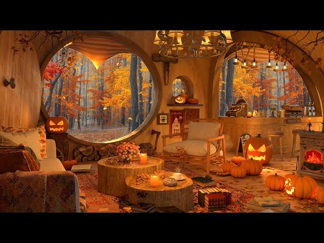 Cozy Hobbit House in Coffee Shop - Autumn Forest with Smooth Jazz Music to Relax/Study/Work to