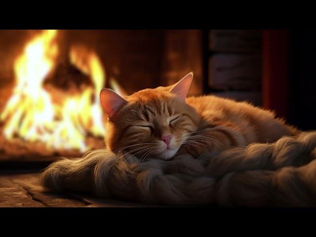 Cozy Purring Cat ASMR | Peaceful Evening Fireplace and Gentle Purr