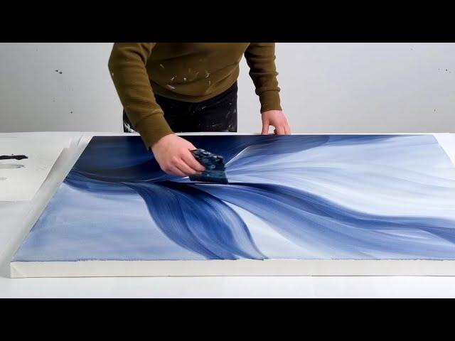 Abstract Painting with ONE COLOR!! / Free Flow Acrylic Painting - 'Hidden Depths'