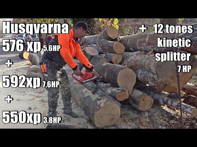 HUSQVARNA 576XP + 592XP + 550XP + 12 tones Kinetic Fire wood log splitter ARTMASH