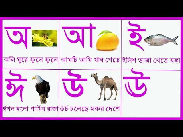 বাংলা বর্ণমালা । অ আ ই ঈ। অ তে অজগর আ তে আম। ব্যঞ্জনবর্ণ। সোনামনিদের জন্য স্বরবর্ণ শিক্ষা।Sorborno