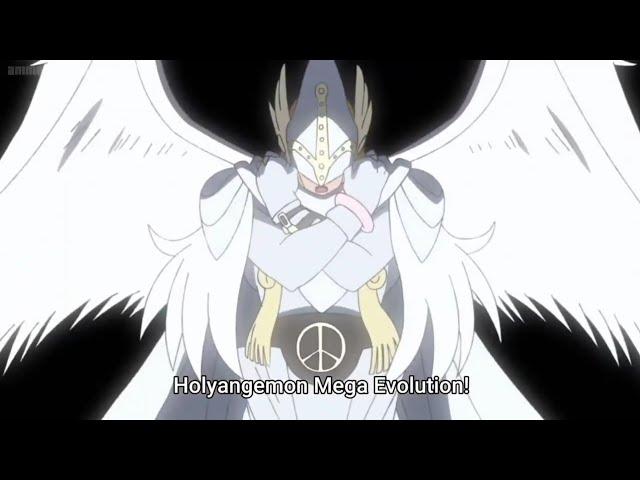 Digimon Adventure 2020 : HolyAngemon and Angewomon Mega Digivolve to Seraphimon and Ophanimon