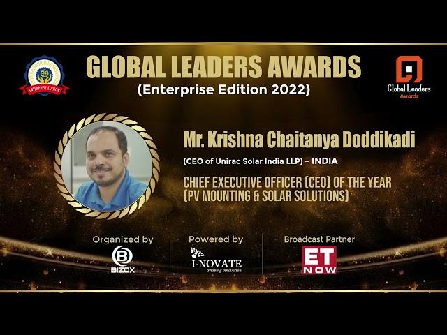 MR. KRISHNA CHAITANYA DODDIKADI | GLOBAL LEADERS AWARDS | ENTERPRISE EDITION 2022 | DUBAI, UAE