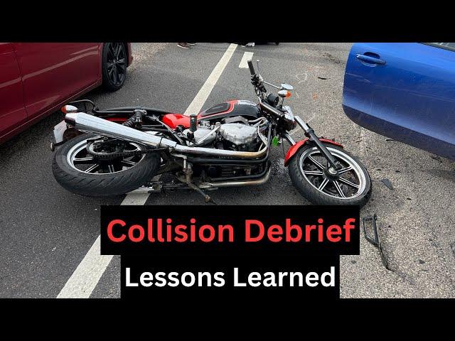 Collision Debrief Motorcycle UK February 2024. Triumph Bonneville collides with Audi