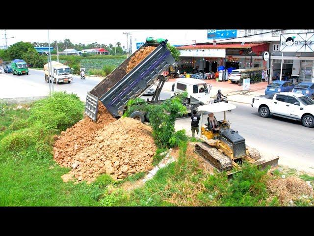 Full Video processing Complete 100% Land filling up by using Bulldozer D21P and Dump truck 5T.