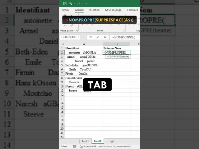 Microsoft Excel | Mettre une liste d'identifiants au format