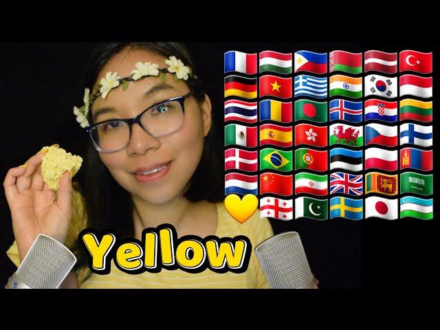 ASMR YELLOW IN DIFFERENT LANGUAGES (Ear to Ear, Crunchy Floam, Fast Whispering)  [41 Languages]