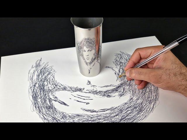 Drawing Jim Morrison's Portrait "Anamorphic Art"