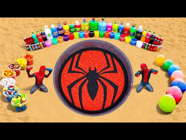 EXPERIMENT: Giant Spider Man Logo Made from Giant Balloons, Big Orbeez, Mtn Dew, Coca Cola vs Mentos