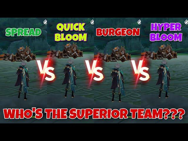 C0 Alhaitham Spread vs Quickbloom vs Burgeon vs Hyperbloom Team Showcases! Who’s The Superior Team??