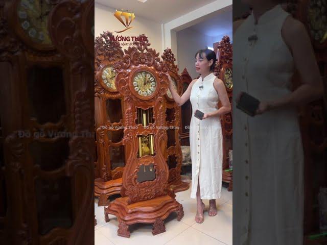 Đồng hồ cây đàn họa tiết hoa hồng gỗ Hương Đá 1m75 | Đồ gỗ Vương Thao